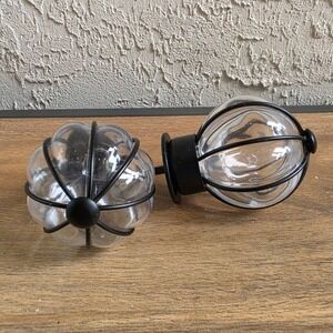 IKEA BLAST Curtain Rod Finials Set of 2 Glass Globe & Black‎ HUGAD & RACKA NEW